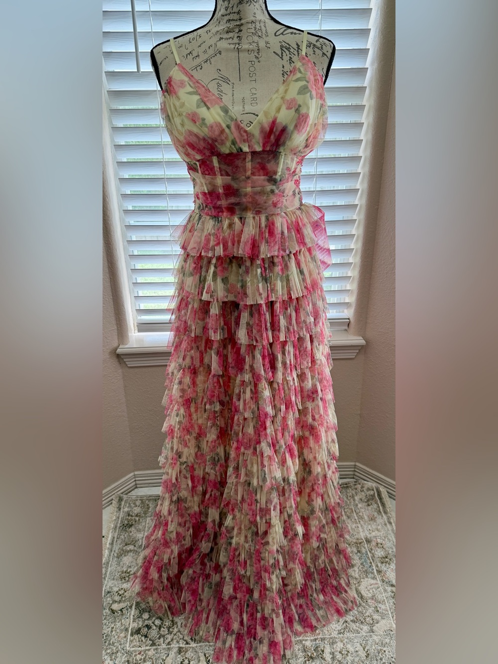 B. Darlin Floral Printed Mesh Corseted Ruffle Long Dress NEW